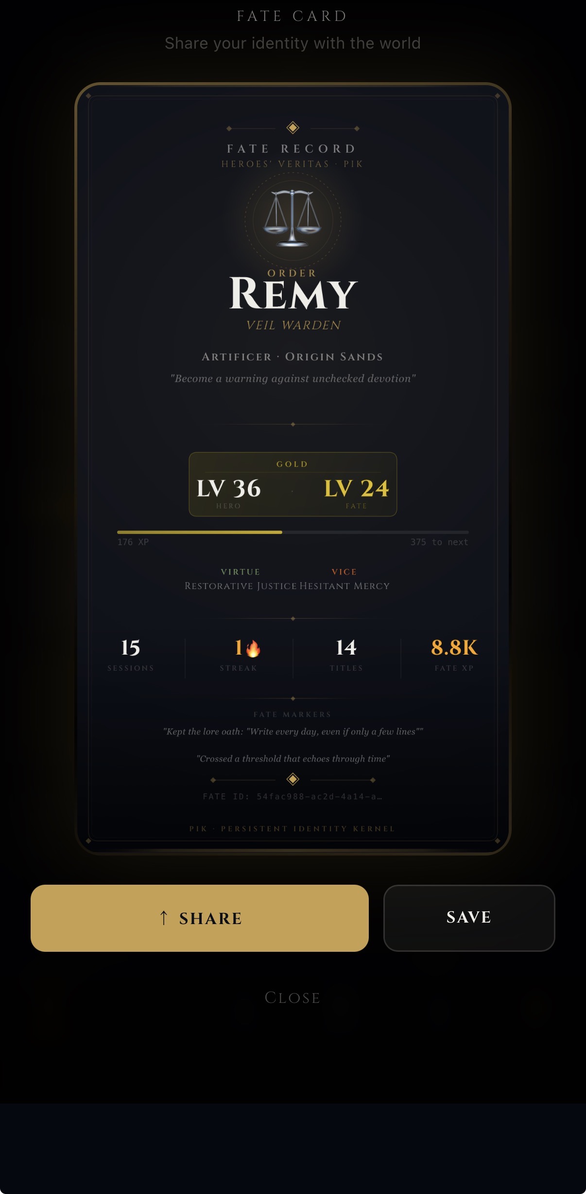 Heroes Veritas Codex Fate Card